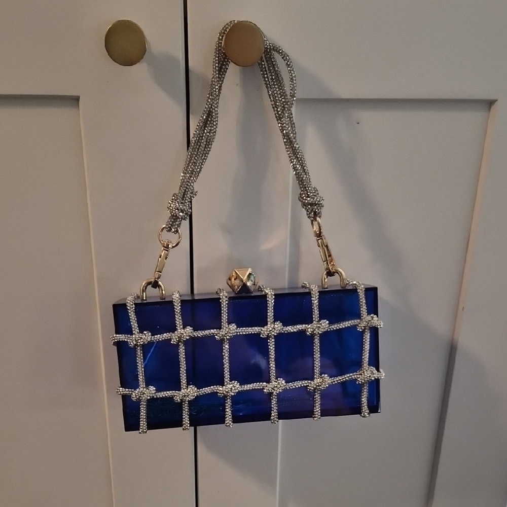 Elegant Blue Clutch with Silver Accents
